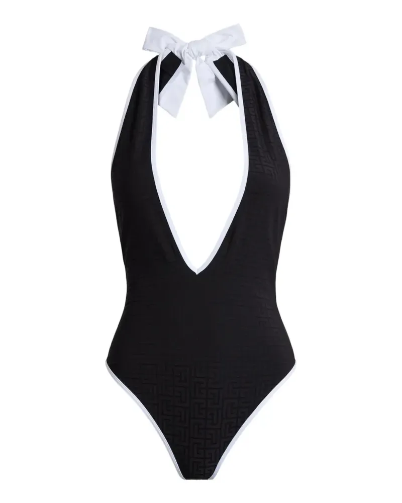 Balmain Lycra Badeanzug mit Monogramm - Schwarz Schwarz