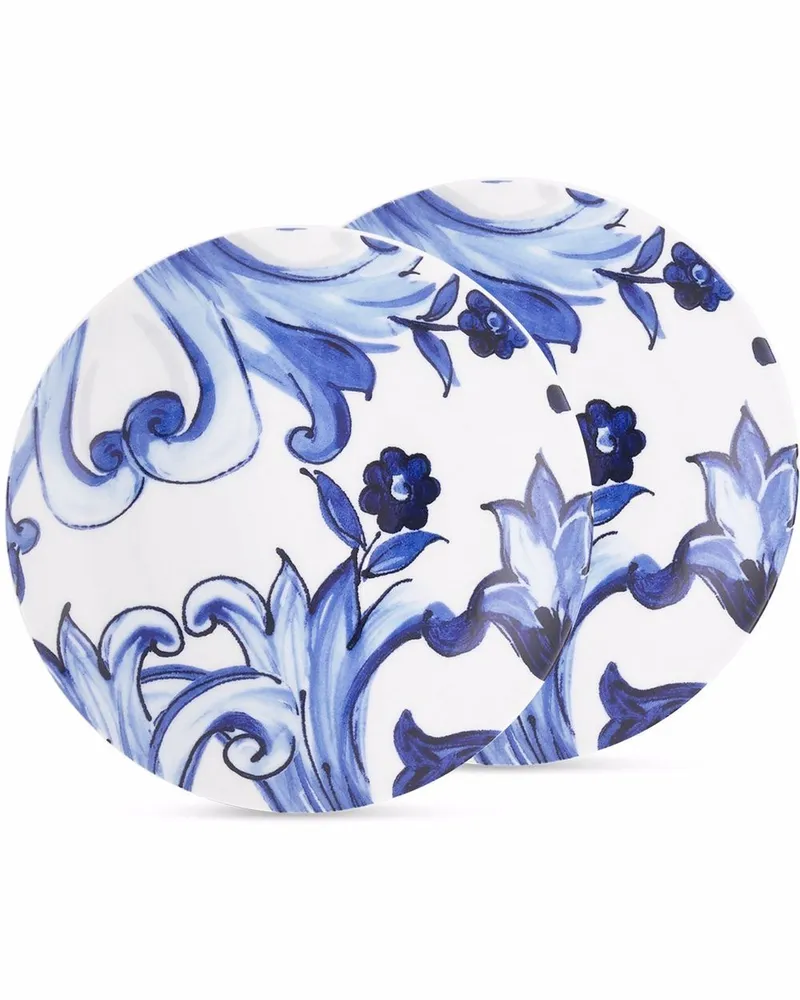 Dolce & Gabbana Teller-Set mit Blu Mediterraneo-Print - Weiß Weiß