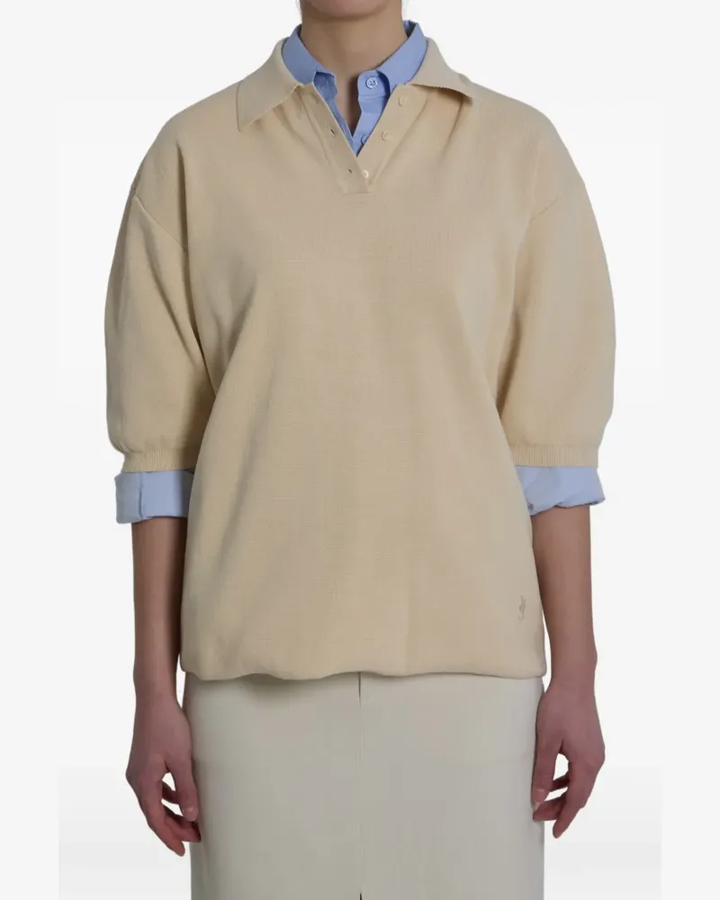 FRANKIE Shop Nola puff-sleeve polo shirt - Nude Nude