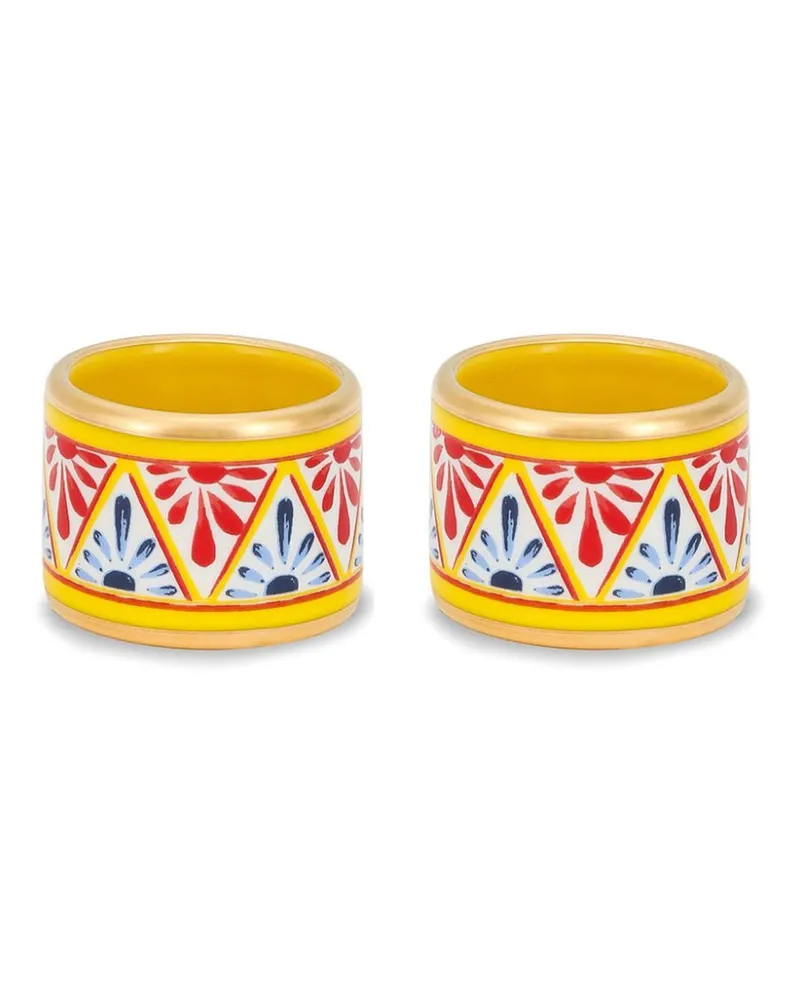 Dolce & Gabbana Mittelgroße Serviettenringe aus Porzellan (2er-Set) - Gelb Gelb