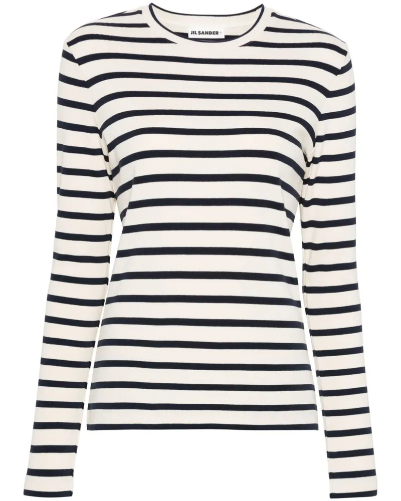Jil Sander Gestreiftes Langarmshirt - Weiß Weiß