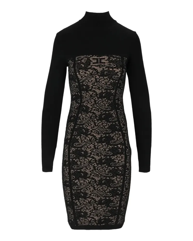 Elisabetta Franchi Stehkragen-Minikleid mit Spitzeneinsatz - Schwarz Schwarz