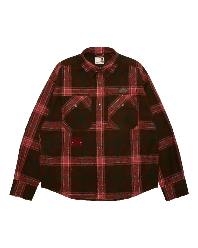 BAPE Kariertes Hemd mit Moonface-Patch - Rot Rot