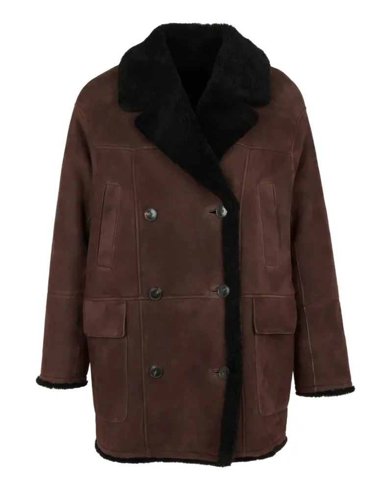 Yves Salomon Doppelreihiger Shearling-Mantel - Braun Braun