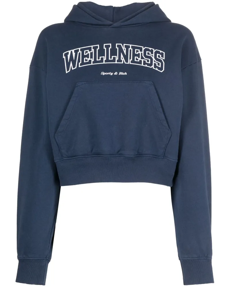 SPORTY & RICH Cropped-Hoodie mit Logo - Blau Blau