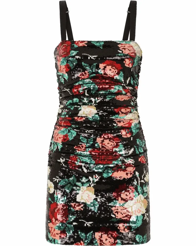 Dolce & Gabbana Pailletten-Minikleid mit Blumen - Schwarz Schwarz