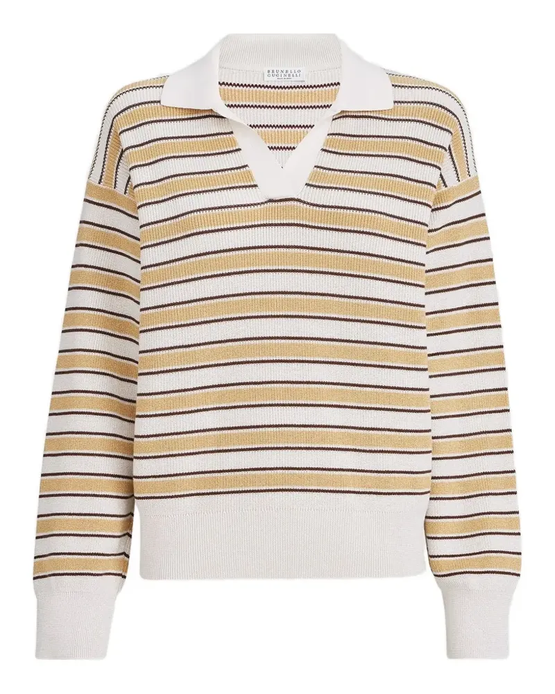 Brunello Cucinelli Strick-Polo mit Streifen - Nude Nude