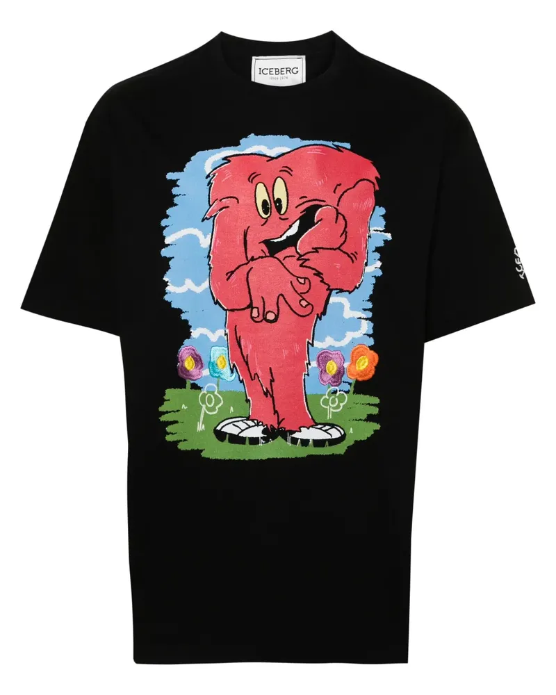 Iceberg T-Shirt mit Cartoon-Print - Schwarz Schwarz
