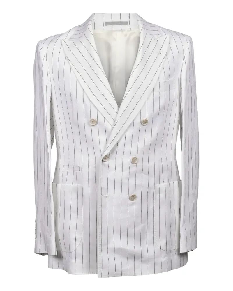 Brunello Cucinelli pinstripe-pattern double-breasted blazer - Weiß Weiß