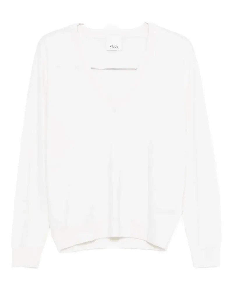 ALLUDE Langärmeliger Strick mit V-Ausschnitt - Weiß Weiß