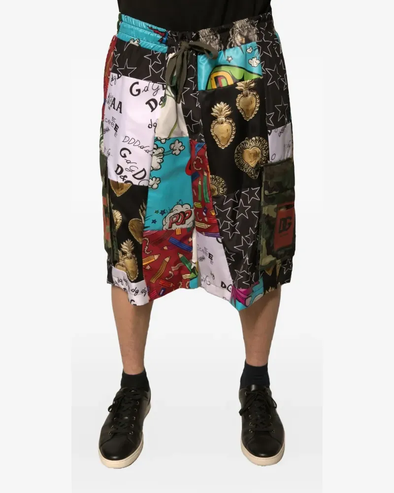 Dolce & Gabbana Cargo-Shorts im Patchwork-Look mit DG - Schwarz Schwarz