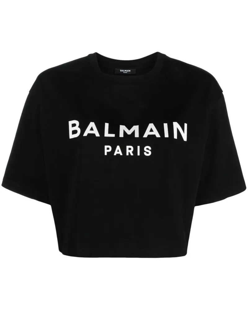 Balmain Cropped-T-Shirt mit Logo - Schwarz Schwarz