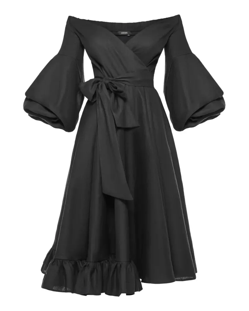ANOUKI off-shoulder ruffled midi dress - Schwarz Schwarz