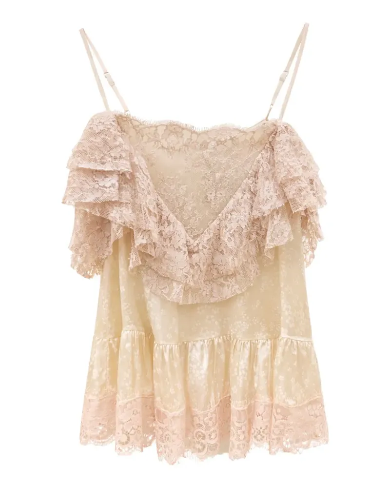 Sea ruffled-lace V-neck top - Nude Nude