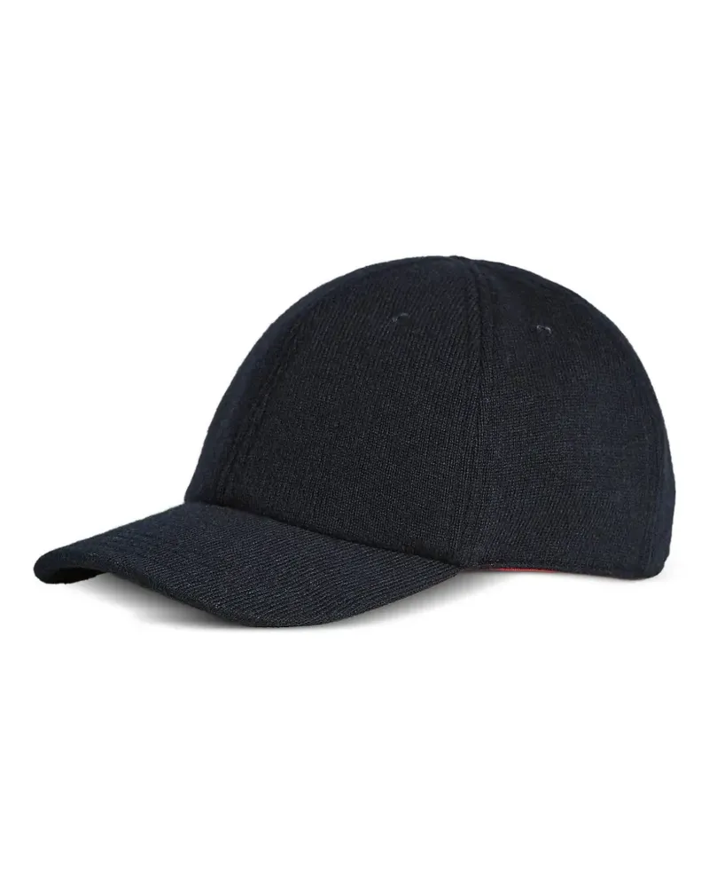 Kiton Baseballkappe mit Lederbesatz - Blau Blau