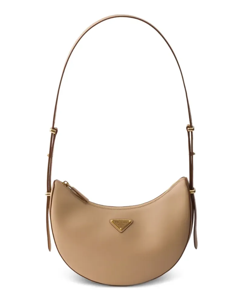 Prada Kleine Arqué Schultertasche aus Leder - Nude Nude