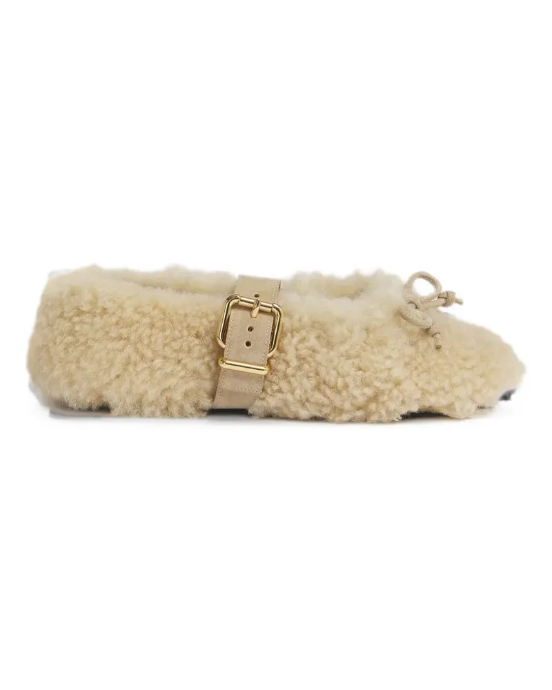 Marni cream shearling ballerinas with buckle - Nude Nude