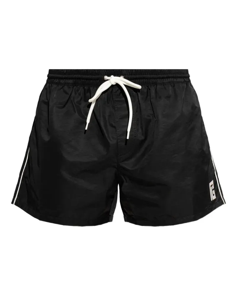 Balmain logo-patch side-stripe swim shorts - Schwarz Schwarz