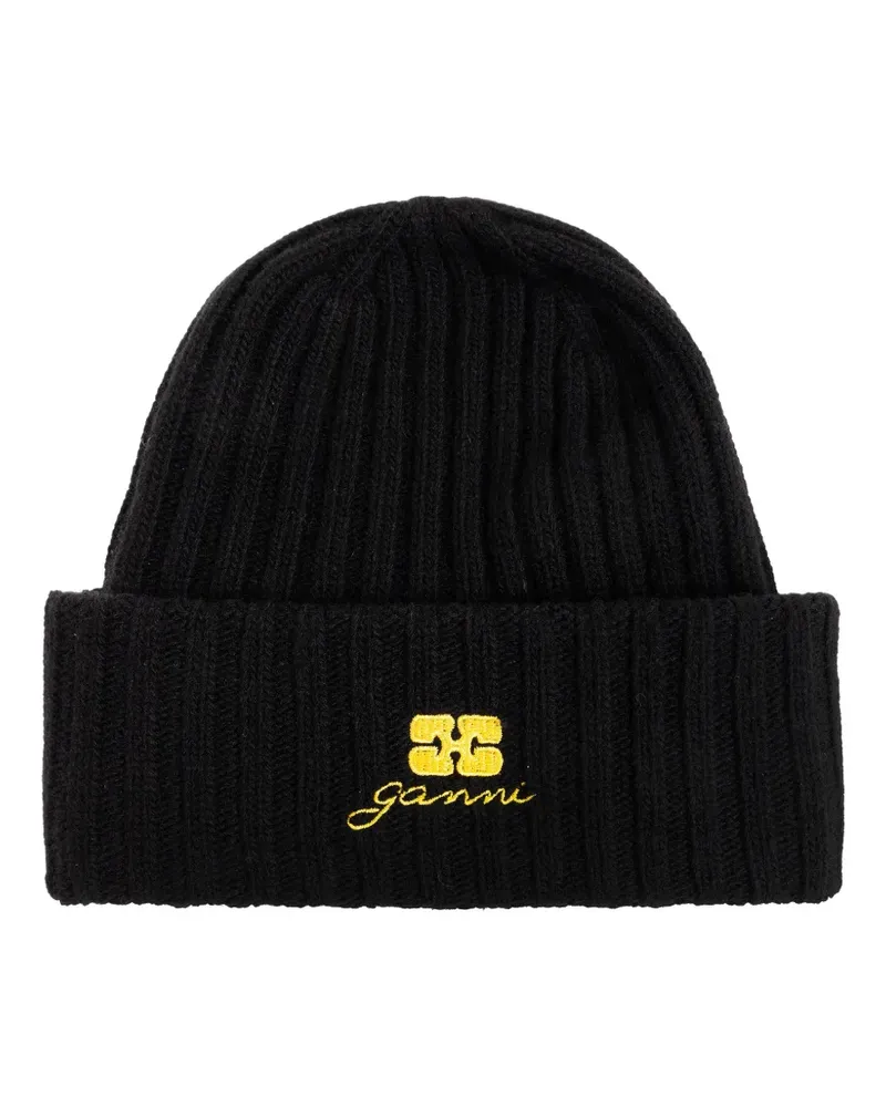 Ganni logo-embroidered beanie hat - Schwarz Schwarz