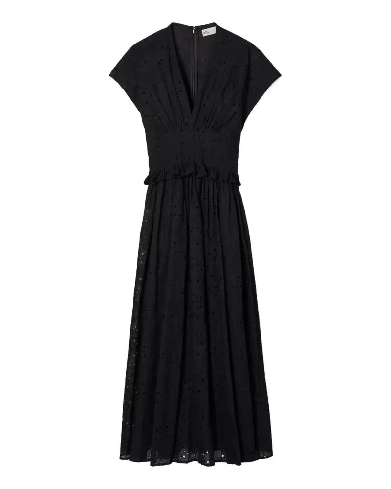 Tory Burch Baumwollkleid mit Ösen - Schwarz Schwarz