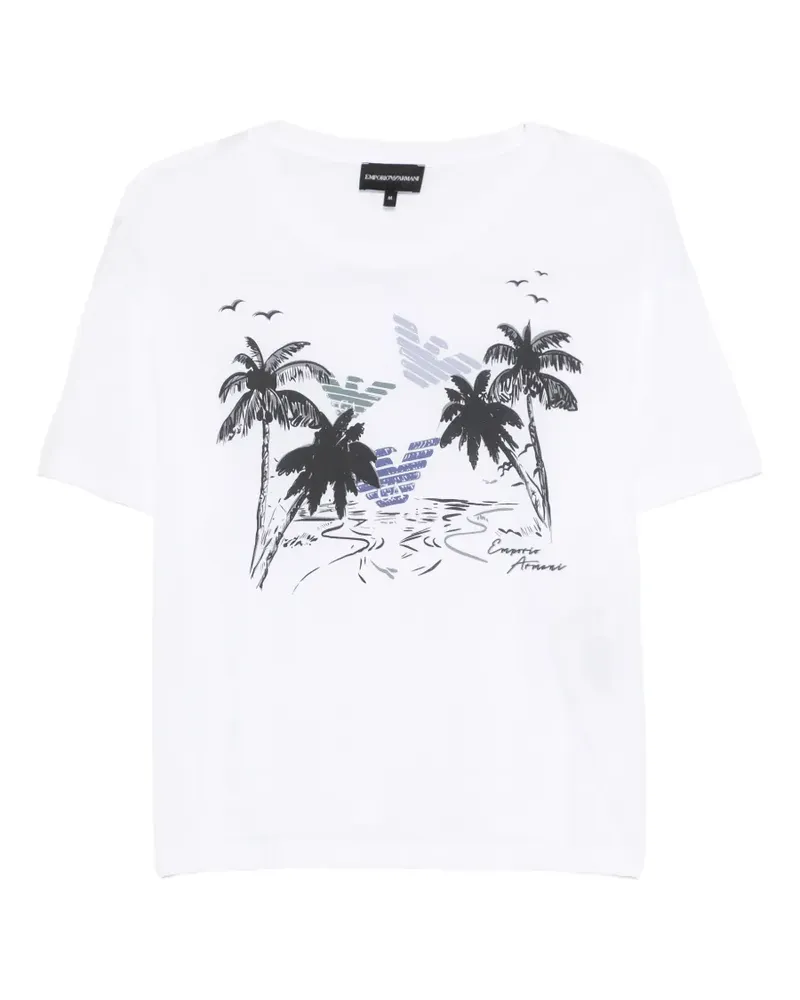 Emporio Armani T-Shirt mit Palmen-Print - Weiß Weiß