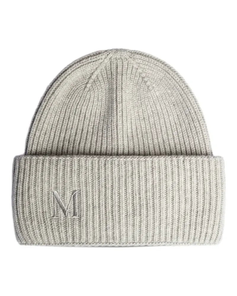 Max Mara logo-embroidered ribbed beanie hat - Nude Nude