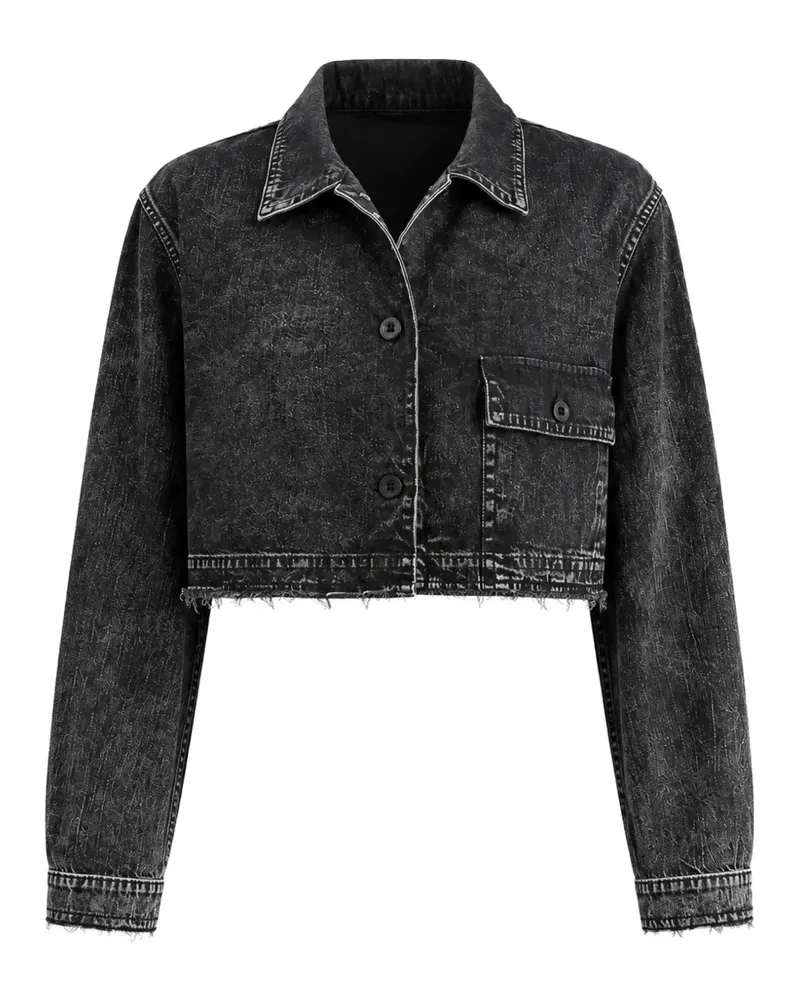 Yohji Yamamoto cropped frayed denim jacket - Schwarz Schwarz