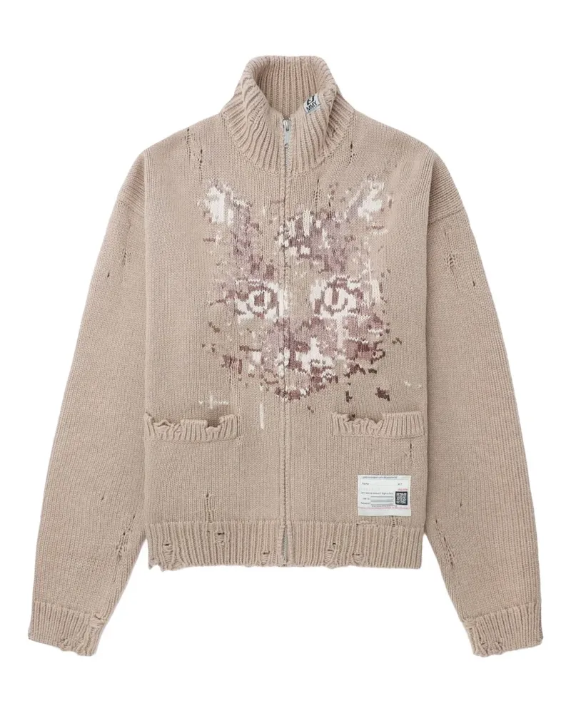 MIHARAYASUHIRO Distressed-Cardigan mit Katzenmotiv - Nude Nude