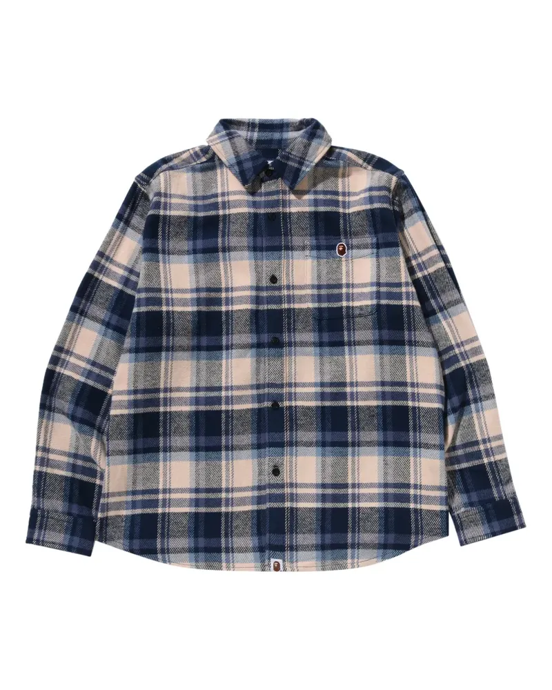 BAPE Kariertes Hemd mit Applikation - Blau Blau