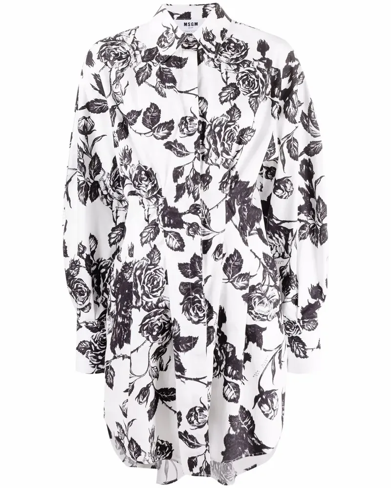 MSGM Hemdkleid mit Blumenmuster - Weiß Weiß