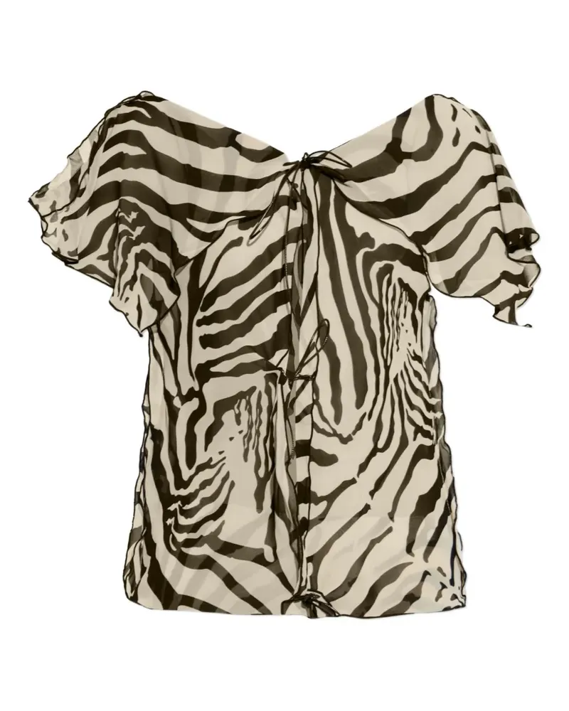 IRO Gerüschtes Oberteil mit Zebraprint - Nude Nude
