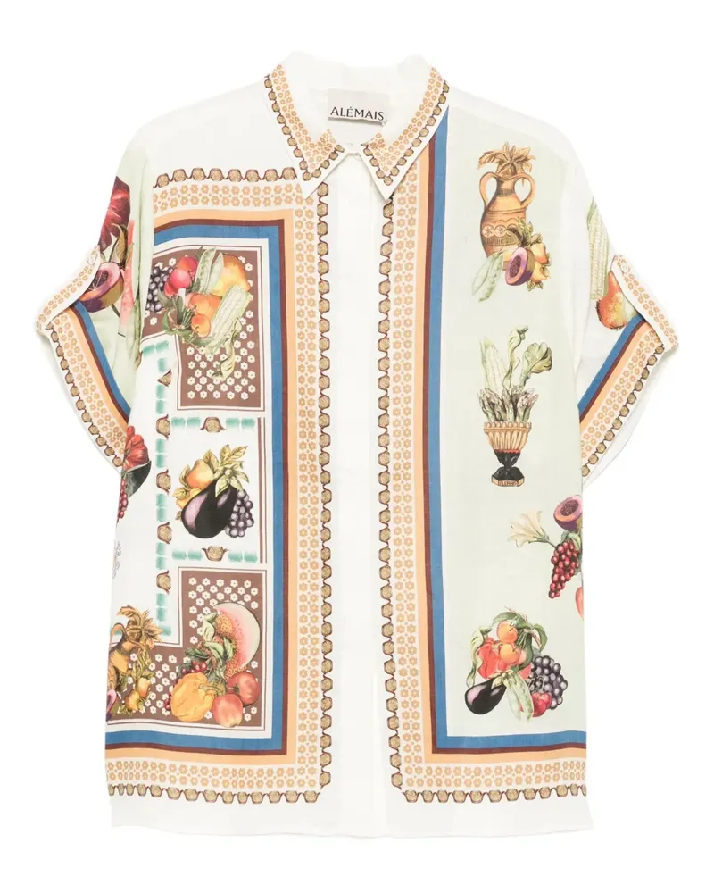 ALEMAIS Kurzärmeliges Mercado Hemd mit Früchte-Print - Weiß Weiß
