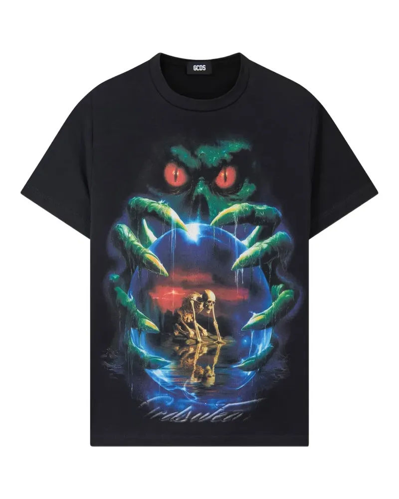 GCDS T-Shirt mit Gothic-Print - Schwarz Schwarz