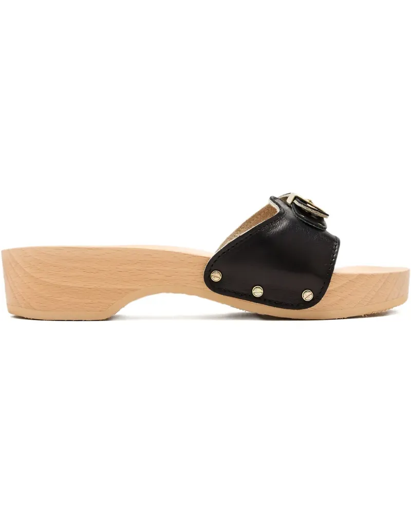 Scholl Sandalen aus Holz 40mm - Schwarz Schwarz