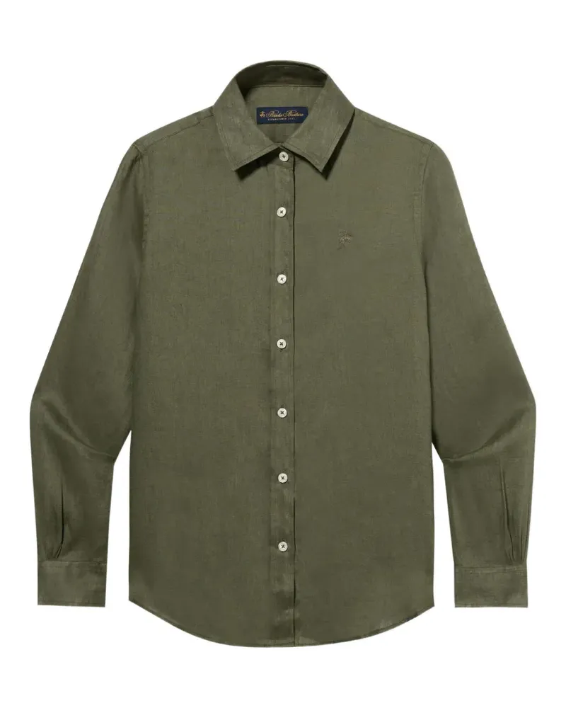 Brooks Brothers Leinenhemd mit Logo-Stickerei - Grün Grün