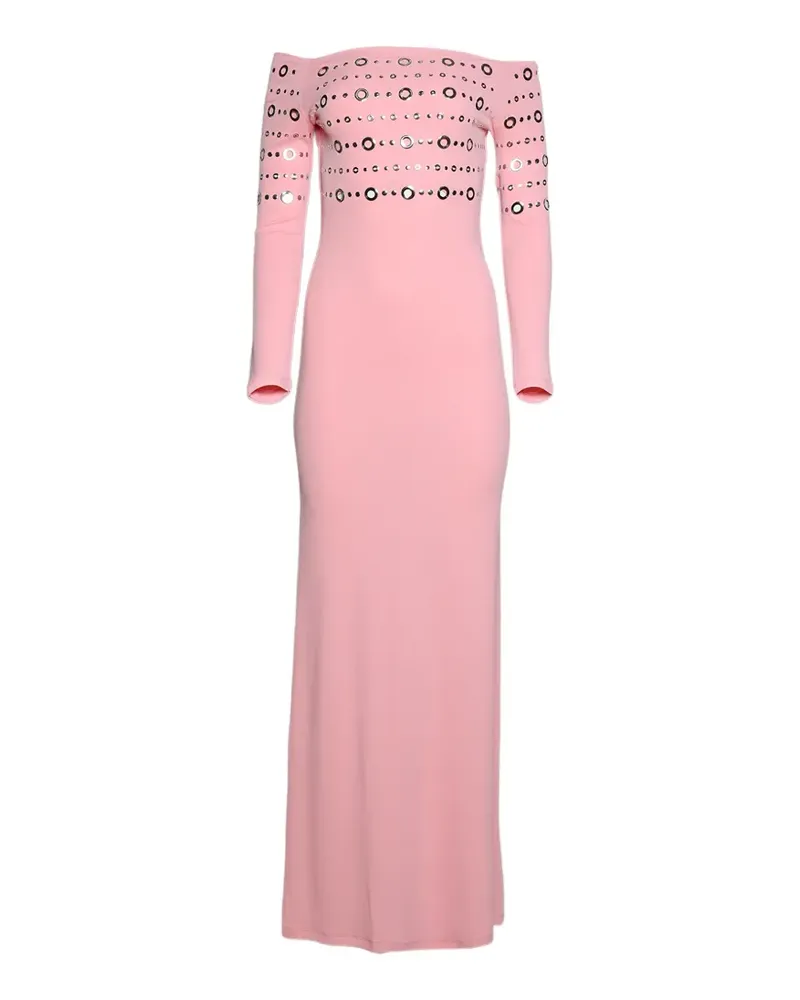 Paco Rabanne ring-embellished off-shoulder dress - Rosa Rosa
