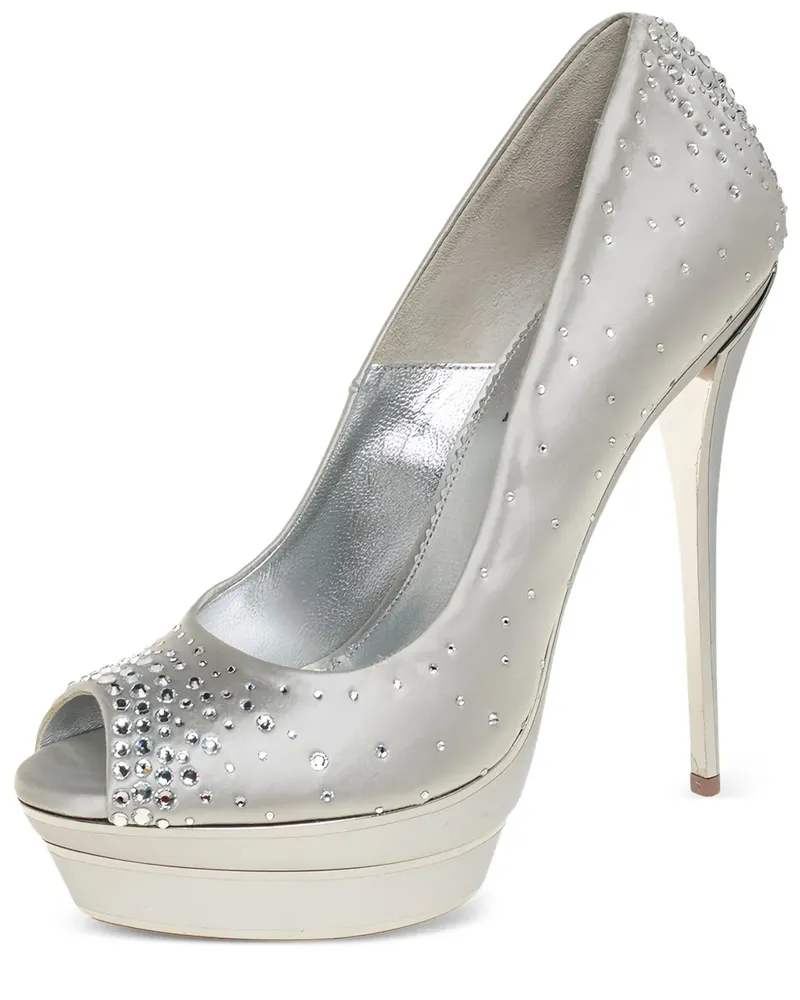Loriblu 2023 Peeptoe-Pumps aus Satin mit Kristallen - Silber Silber