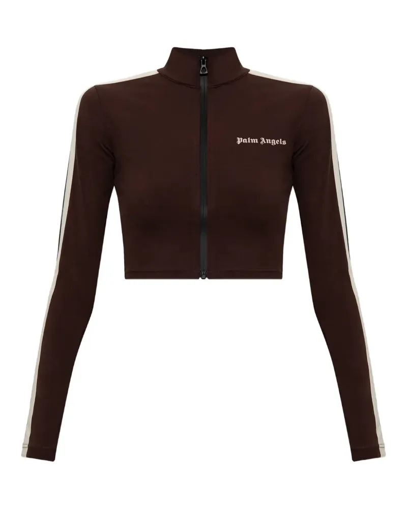 Palm Angels logo-print zip-up cropped sweatshirt - Braun Braun