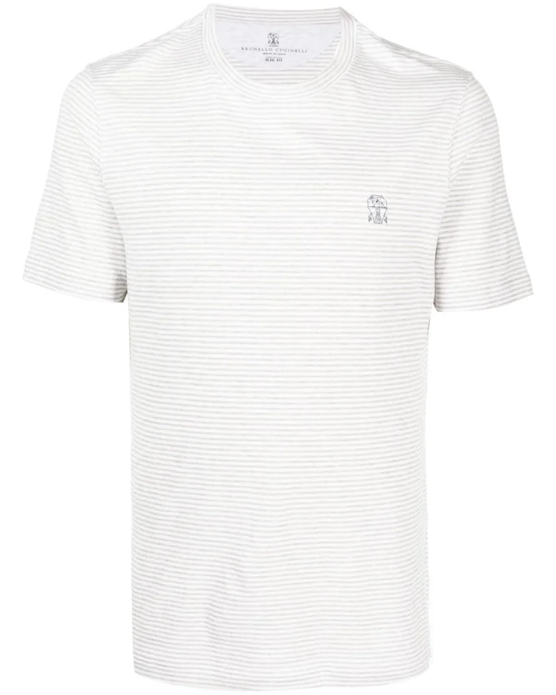 Brunello Cucinelli Gestreiftes T-Shirt - Weiß Weiß