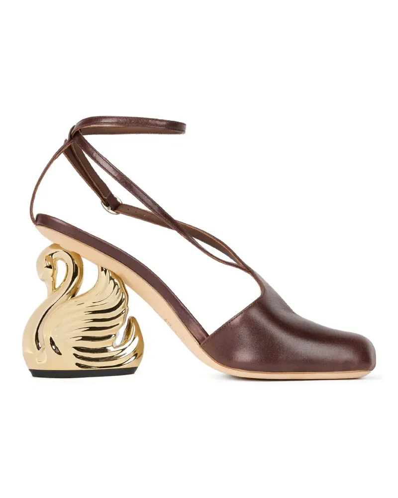 A.W.A.K.E. Asymmetrische Christine Sandalen mit Schwanabsatz - Braun Braun