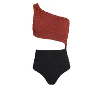 Strukturierter One-Shoulder-Badeanzug - Schwarz