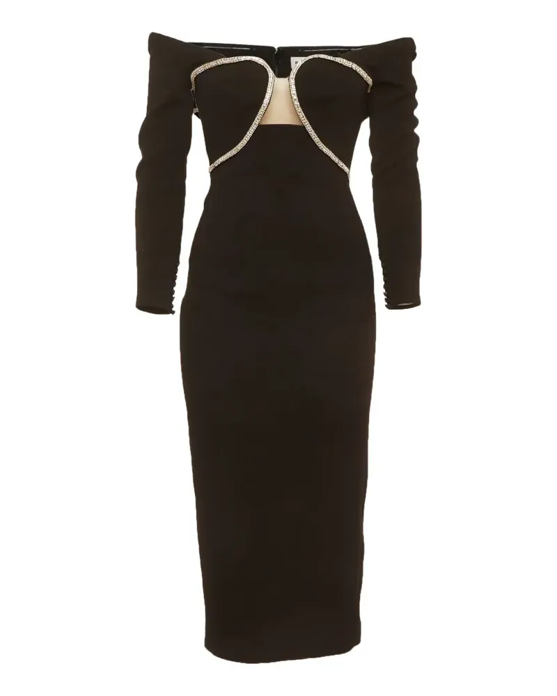 Self-Portrait crystal off-shoulder midi dress - Schwarz Schwarz