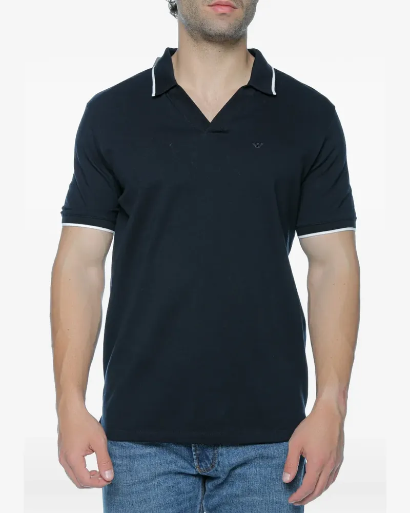 Emporio Armani logo-embroidered tipped polo-collar T-shirt - Schwarz Schwarz