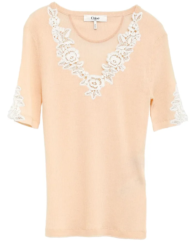 Chloé T-Shirt mit Blumenspitze - Orange Orange