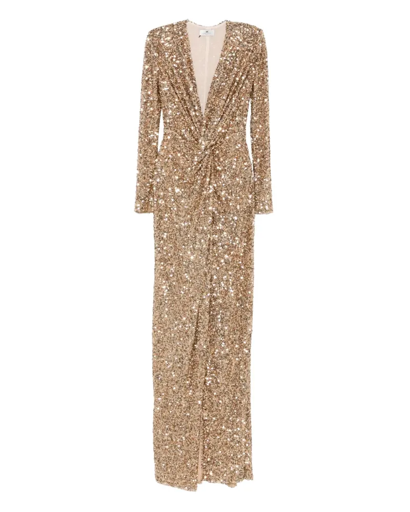 Elisabetta Franchi sequin-embellished v-neck dress - Gold Gold