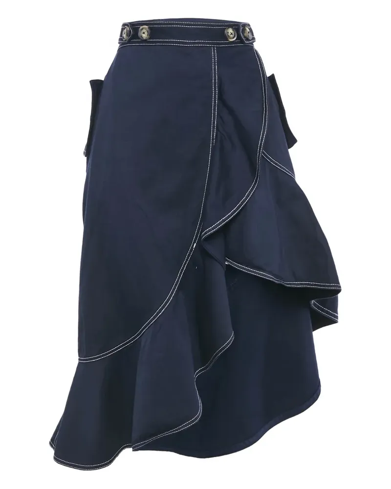 Self-Portrait flounced asymmetrical midi skirt - Blau Blau