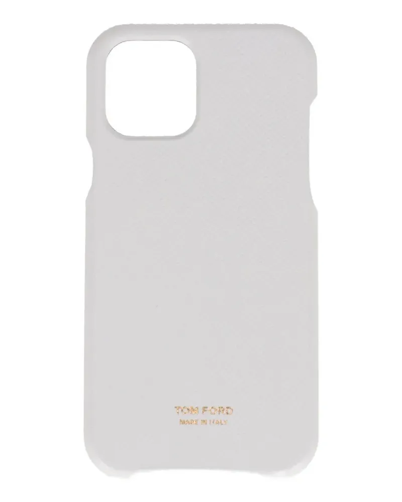Tom Ford logo-print grained-leather iPhone case - Weiß Weiß