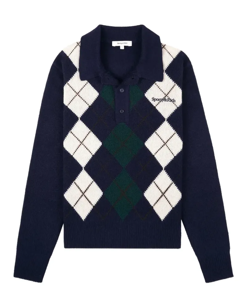 SPORTY & RICH Poloshirt mit Argyle-Muster - Blau Blau