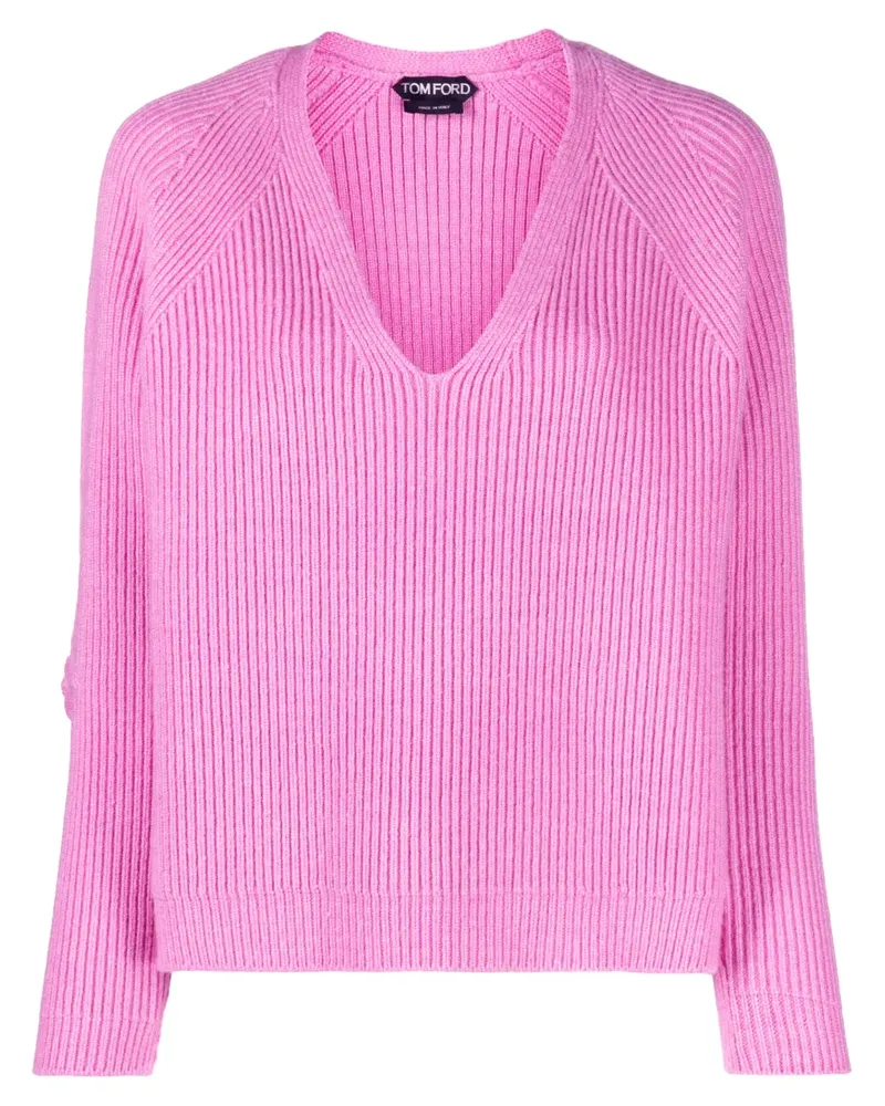 Tom Ford Gerippter Pullover mit V-Ausschnitt - Rosa Rosa