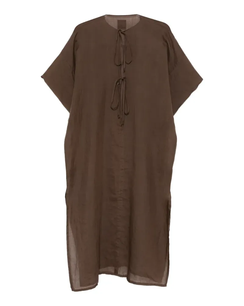 FISICO-Cristina Ferrari tie-fastening short-sleeve midi dress - Braun Braun